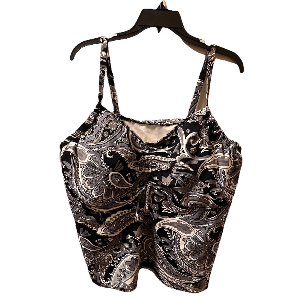 Lands End‎ Tankini Swim Top Sweetheart Adjustable Paisley Black White Sz 24W DD
